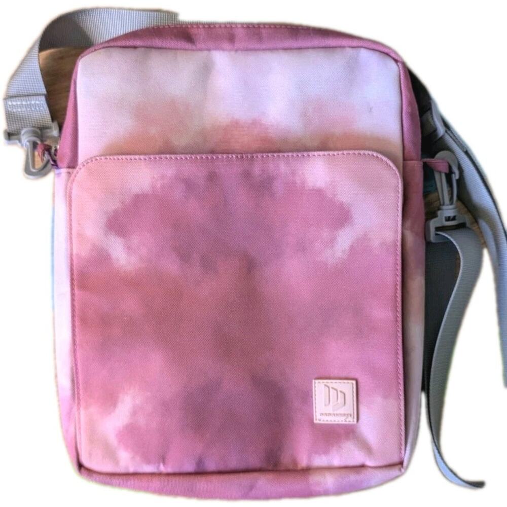 Pink Tie-Dye Shoulder Laptop Bag, Padded with Gray Adjustable Strap, Lightweight